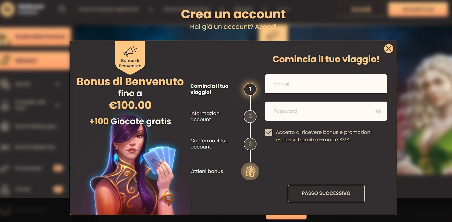 Schermata del bonus di benvenuto di National Casino per l'Italia